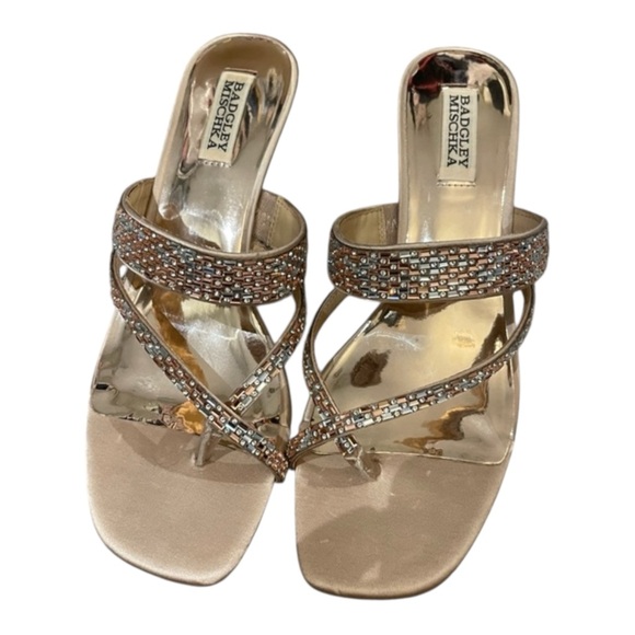 Badgley Mischka Shoes - Badgley Mischka Zena Crystal Embellished Mid Heel Sandals Size 9.5
